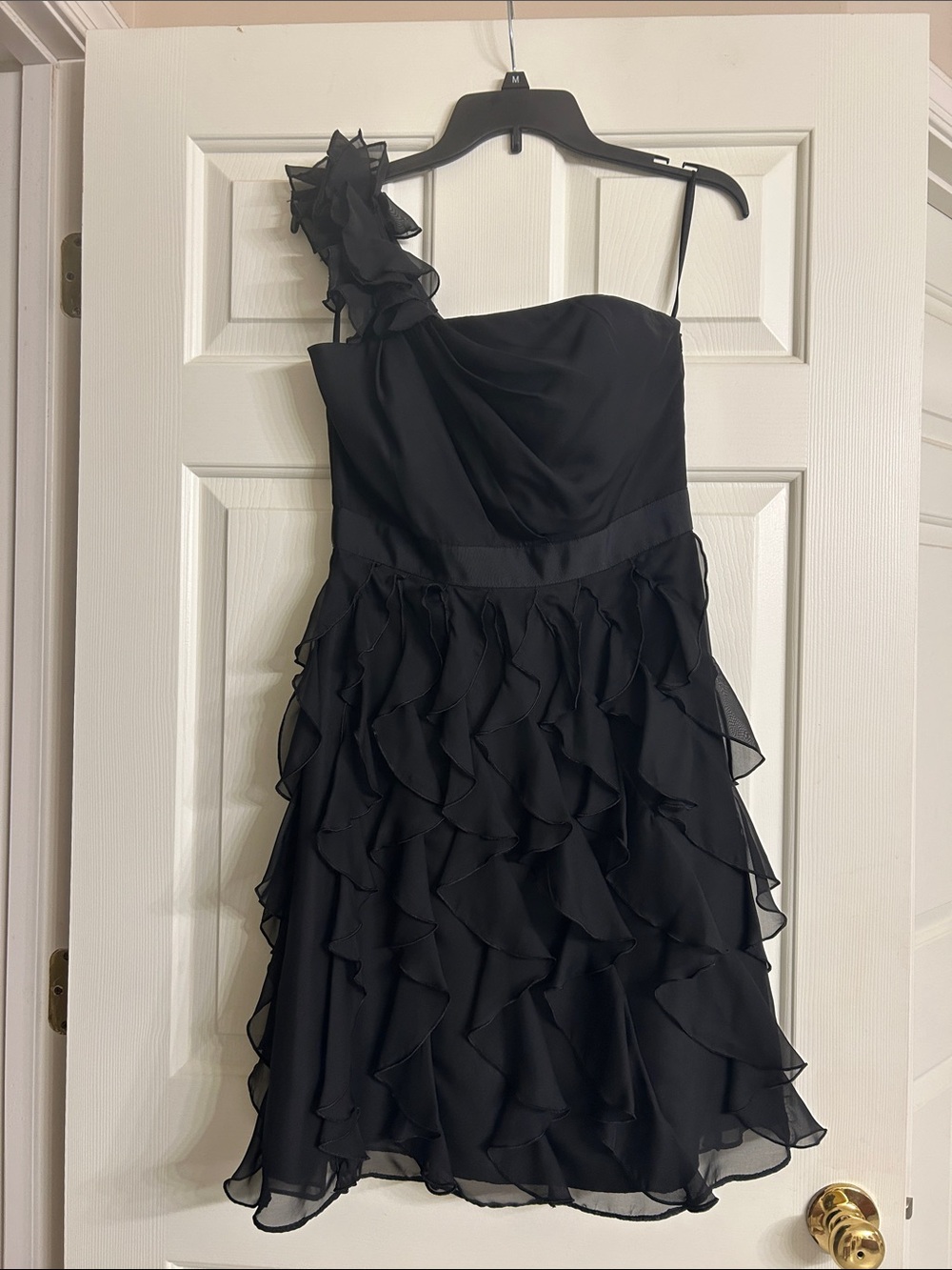 White House Black Market Black One-Shoulder Ruffle Cocktail Dress
